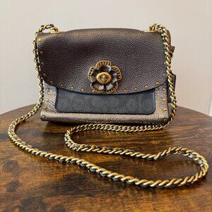 Coach Parker 18 in Signature Canvas with Rivets and Snakeskin Small Bag
